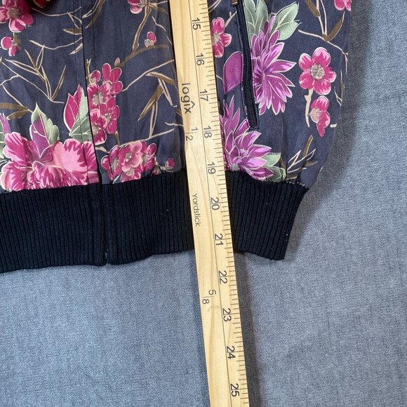 Allison Taylor Petite Floral Bomber Jacket With Ribbed Trim & Front Zip Womens S - Picture 10 of 11